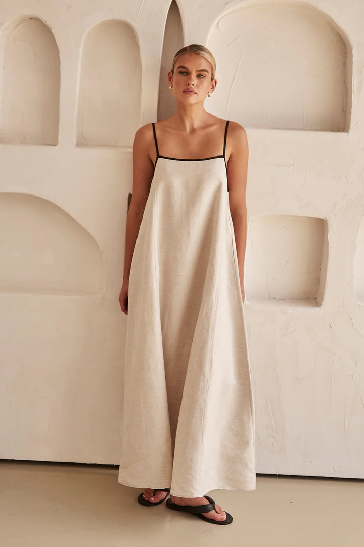 Drune | Langes Leinenkleid Im Kontrast