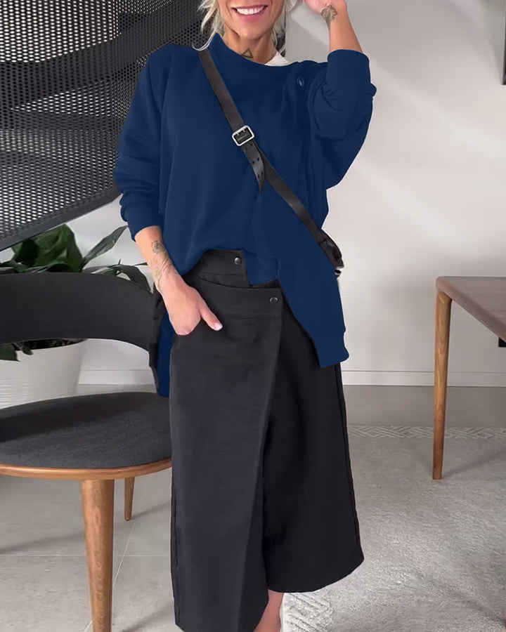 Drune | Sweatshirt mit Rundhalsausschnitt und Schlitz in Unifarbe