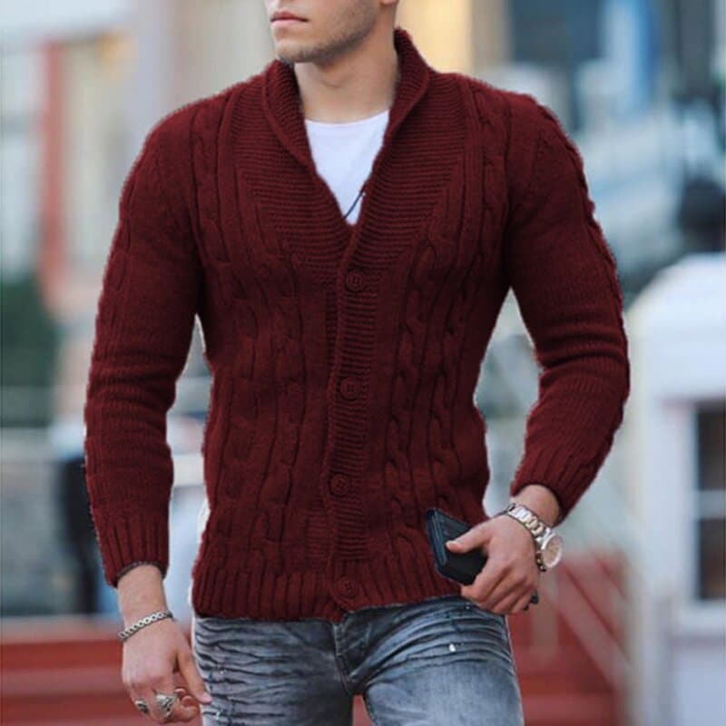 Drune | Strickjacke Kabelstrick Wollmischung Slim Fit Knopfverschluss