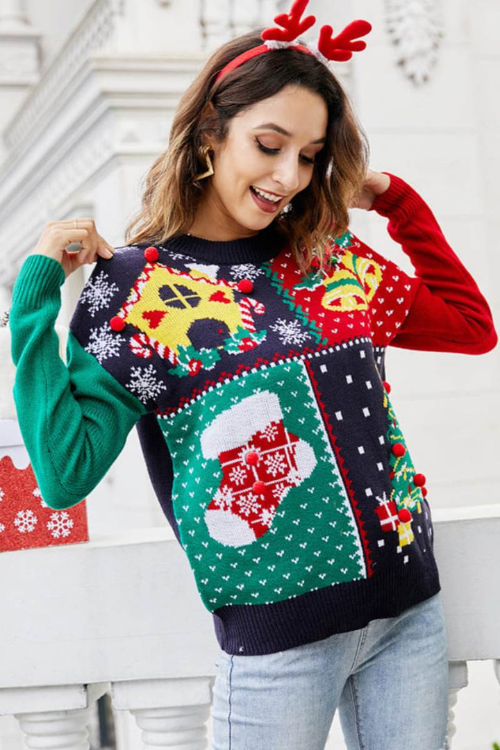 Drune | Schneeflocke Weihnachtsbaum Pullover Strickpullover