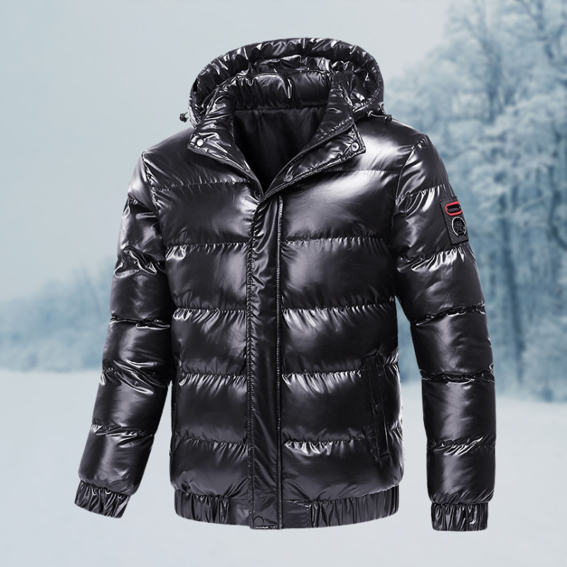 Drune | Stylische Glänzende Pufferjacke mit Kapuze für Herren