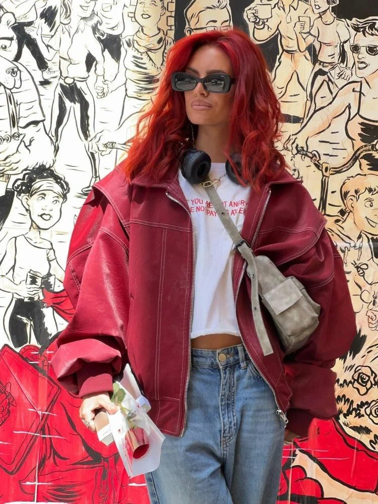 Drune | Kunstleder Bomberjacke - Lockere Passform - Veganes Leder - Streetwear-Essential