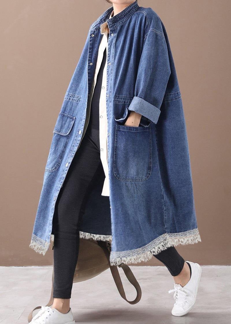 Drune | Denim Blauer Plus Size Trenchcoat Mit Kordelzug
