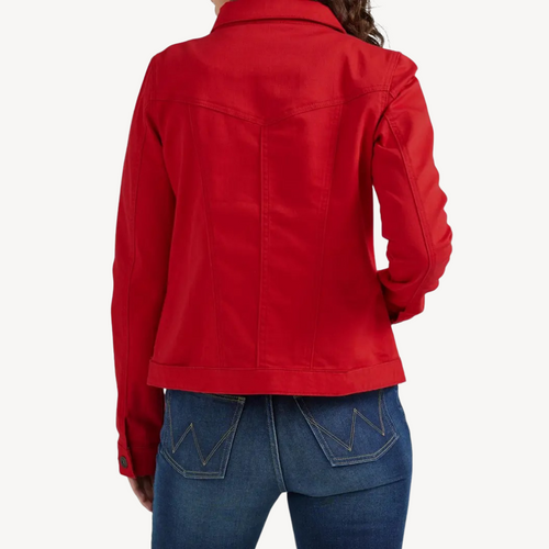 Drune | Rote Denim Button-Up Jacke