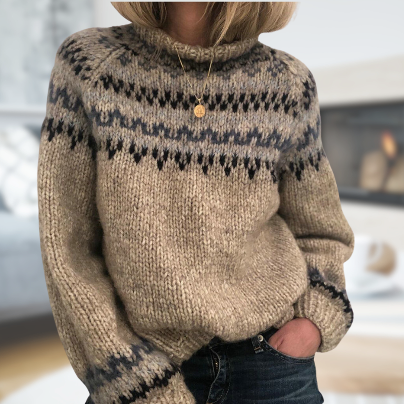Drune | Isländischer Strickpullover mit Muster Wollmischung Warm und Zeitlos