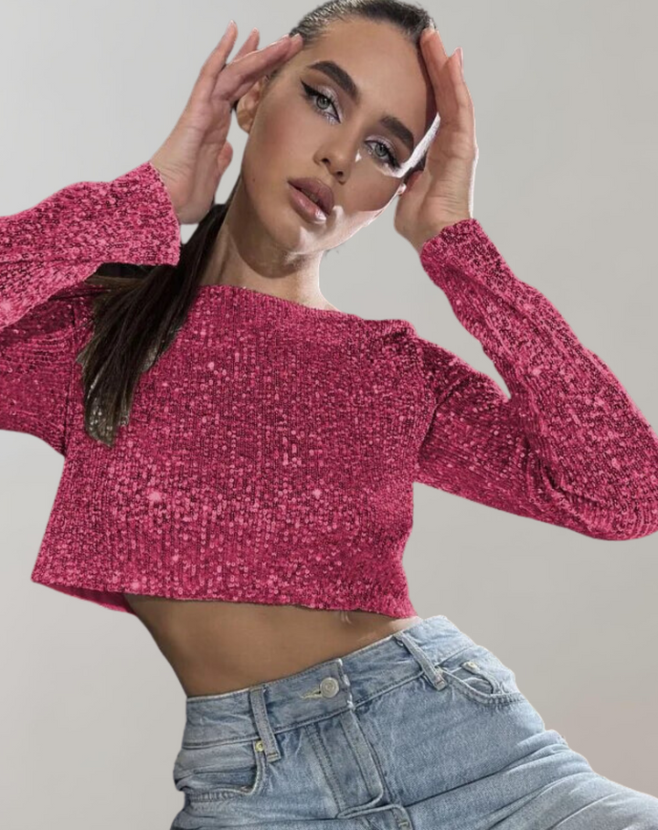 Drune | Damen Pailletten-Crop-Top
