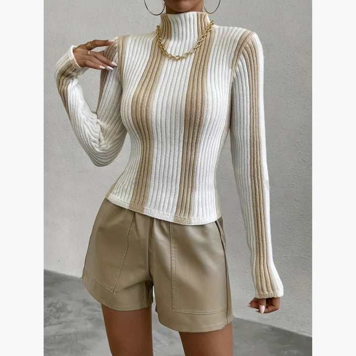 Drune | Elegante gestreifte Bluse mit Mokakragen für Damen