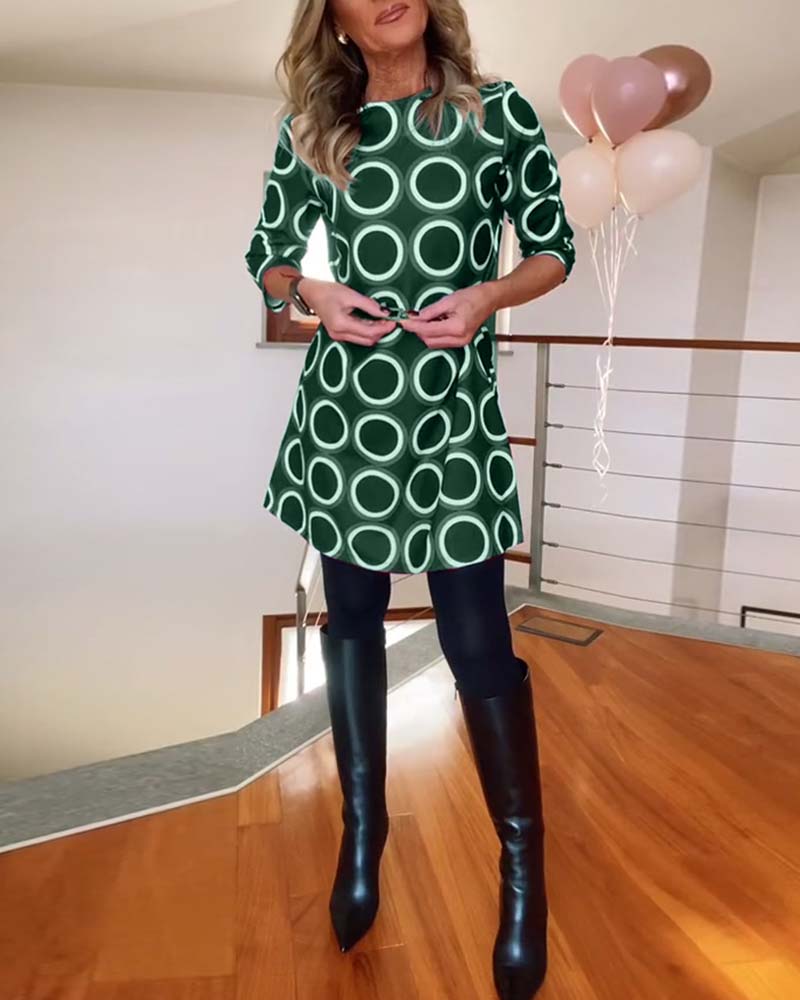 Drune | Kleid mit Rundhalsausschnitt und Kreis Print
