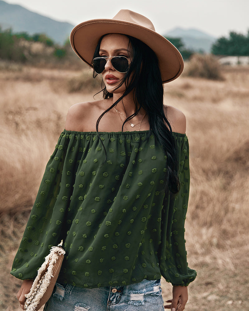 Drune | Off Shoulder Laterne Langärmeliges Rüschentop