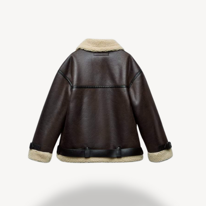 Drune | Damen Faux Shearling Pilotenjacke Braun