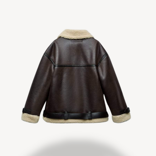 Drune | Damen Faux Shearling Pilotenjacke Braun