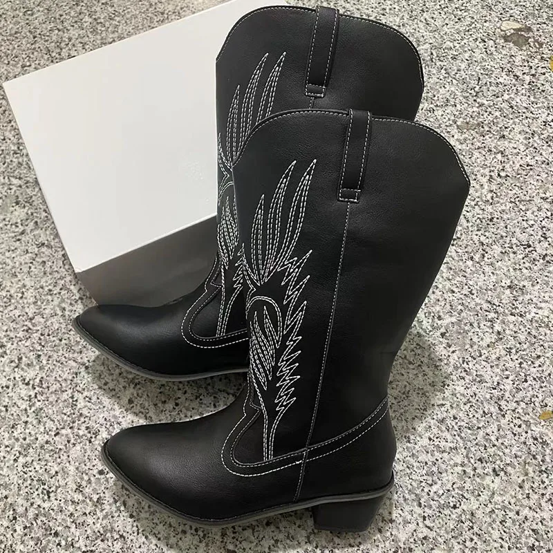 Drune | Wildleder Knöchelhohe Stiefel mit Blockabsatz Cowboy Stiefel Damen
