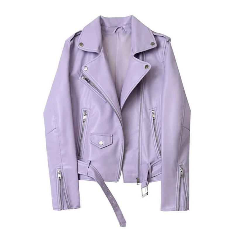 Drune | Damen-Biker-Lederjacke mit Reißverschlüssen und Gürtel