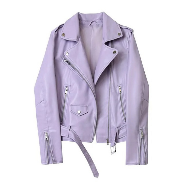 Drune | Damen-Biker-Lederjacke mit Reißverschlüssen und Gürtel