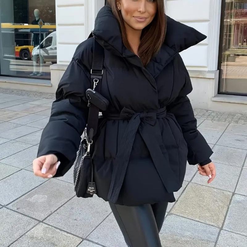 Drune | Winter Kurzjacke - Tailliert Schwarz Mit Gürtel