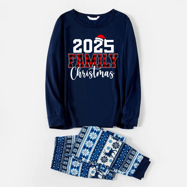 Drune | 2025 Familie Weihnachten Textdruck Blau Familie Weihnachten Passende Pyjamas