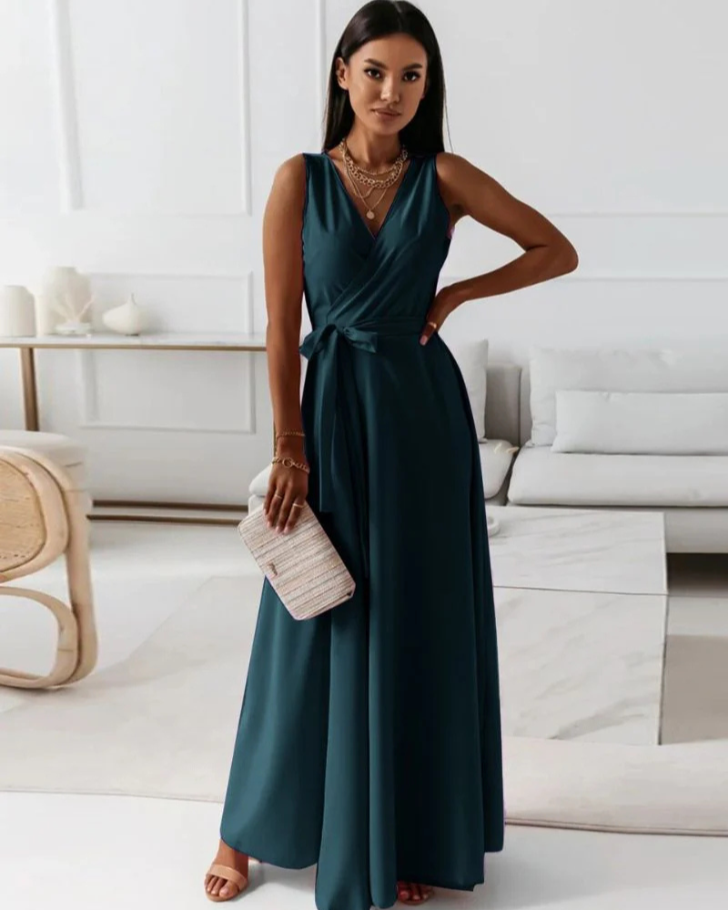 Drune | Langes V-Ausschnitt Kleid für Damen Maxi