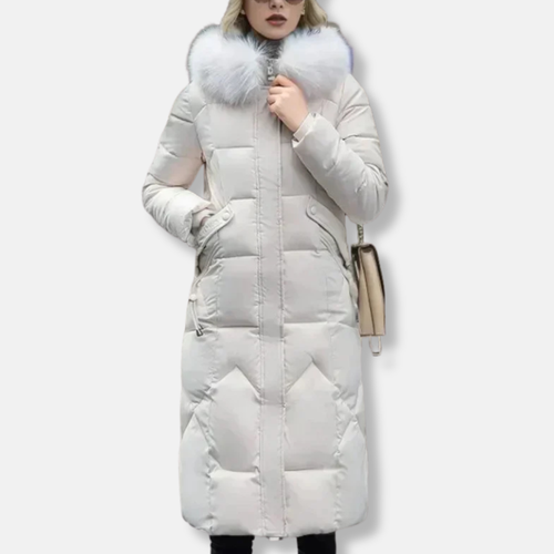 Drune | Damen Wattierte Jacke – Schmaler Schnitt – Ge quiltetes Design – Abnehmbarer Pelzkragen – Voller Länge