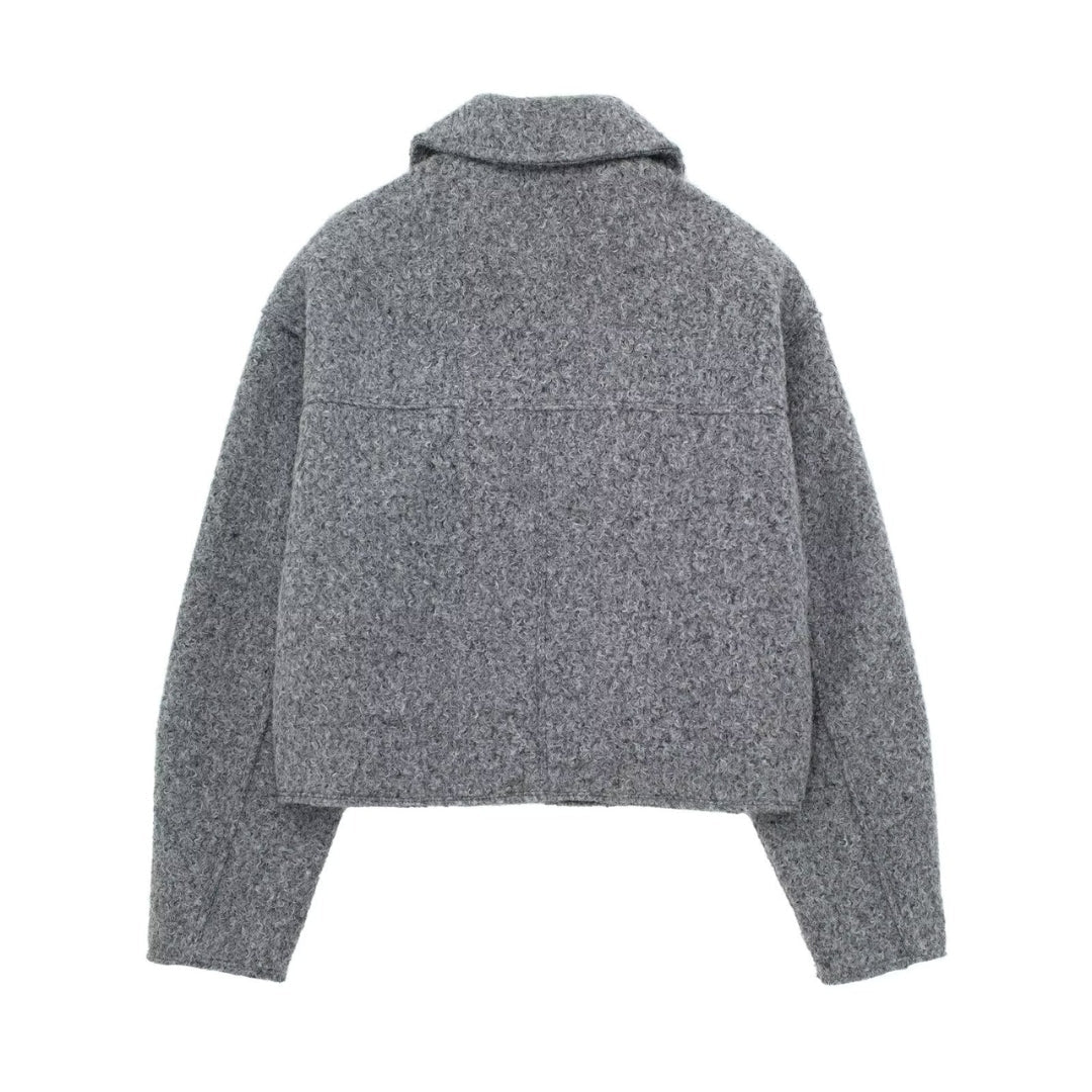 Drune | Kurze Wolljacke Scharfer Kragen Strukturiert und Warm