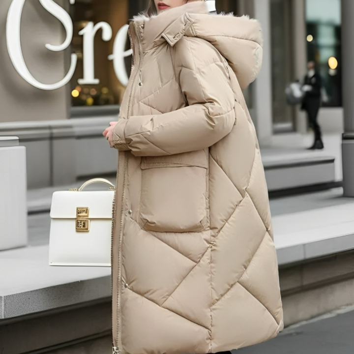 Drune | Langer Lockerer Wintermantel mit Kapuze für Damen