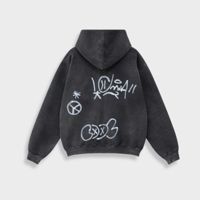 Drune | Hoodie - Oversize Graffiti Print & Y2K Stil
