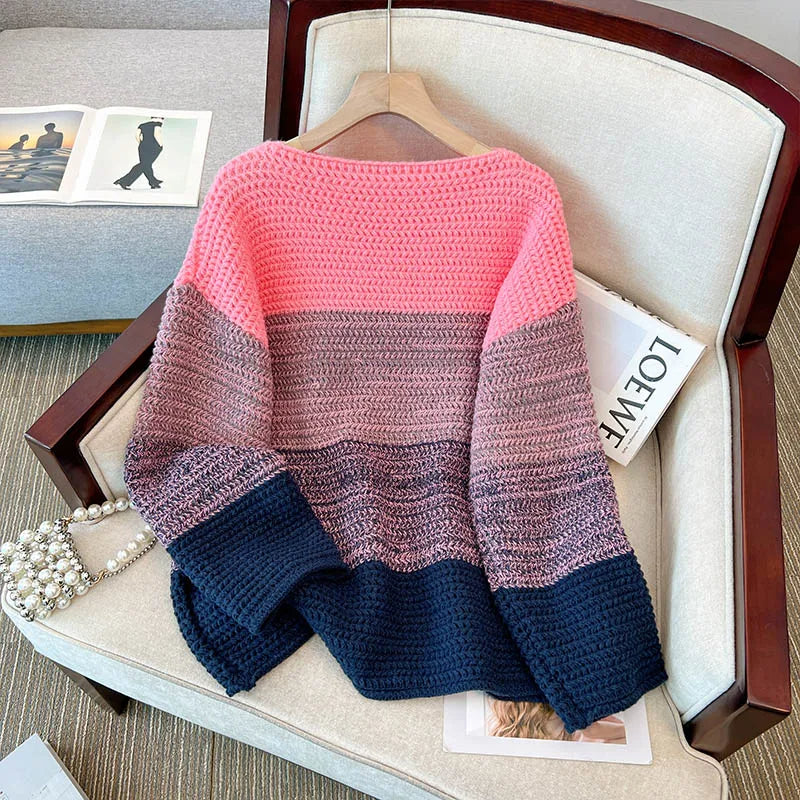 Drune | Damen Oversized Strickpullover mit Patchwork-Design