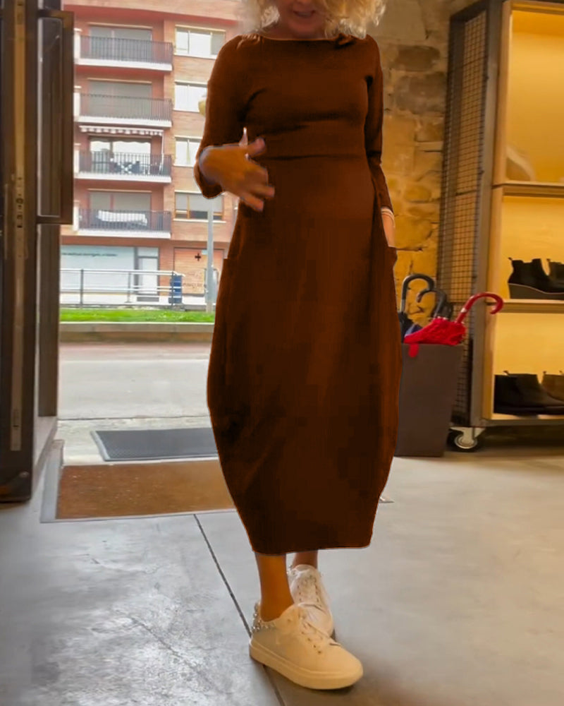 Drune | Kleid mit Rundhalsausschnitt und Langen Ärmeln und Tasche