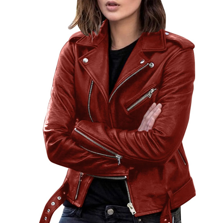 Drune | Jacke Damen Biker Modell mit Gürtel und Reißverschlussdetails