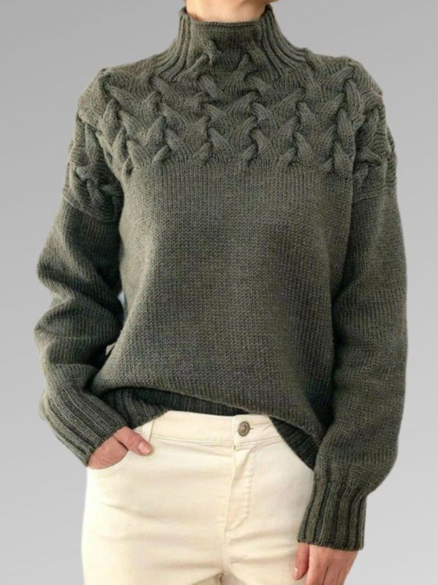 Drune - Damen hochkragen Kabelstrickpullover
