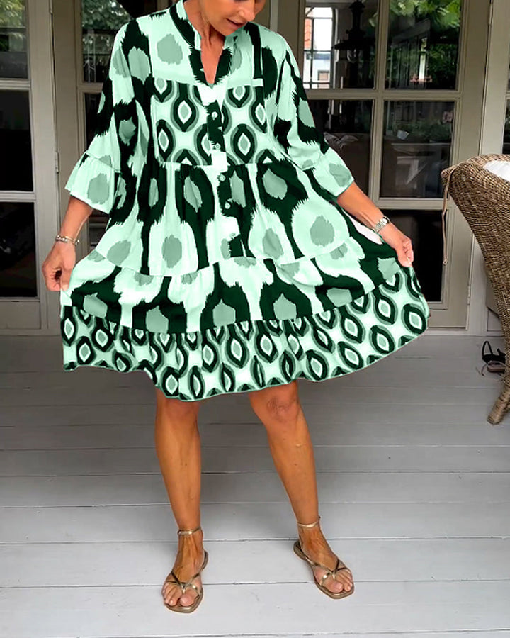 Drune A-line Kleid | Stilvolles bedrucktes Midi-Sommerkleid für Frauen mit Taschen