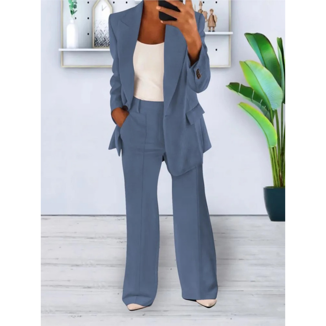 Drune | lässige Passform einfarbiger lässiger Taschenblazer und Hosen Set