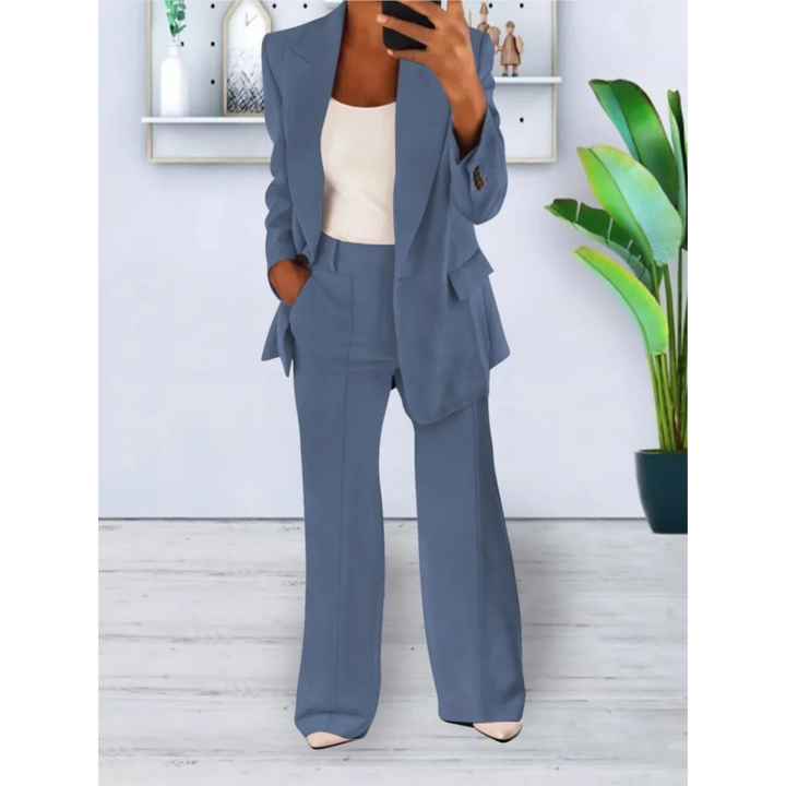 Drune | lässige Passform einfarbiger lässiger Taschenblazer und Hosen Set