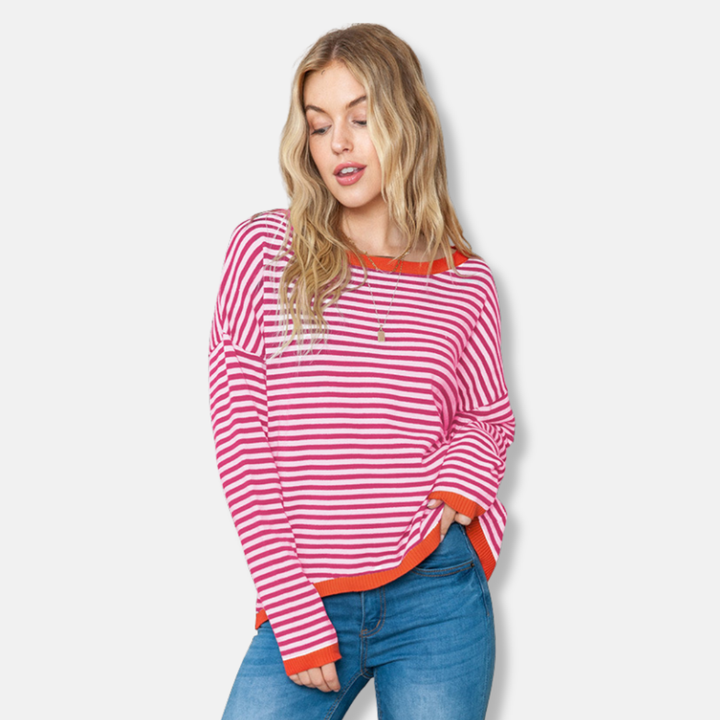 Drune | Sweatshirt - Lockere Passform - Gestrickter Pullover - Gestreift - Drop-Shoulder-Lässiger Stil