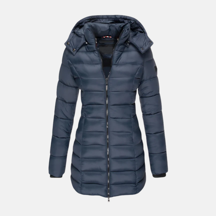 Drune | Damen Pufferjacke – Slim Fit Stepp – Kapuzen Mittelänge mit Rippbündchen