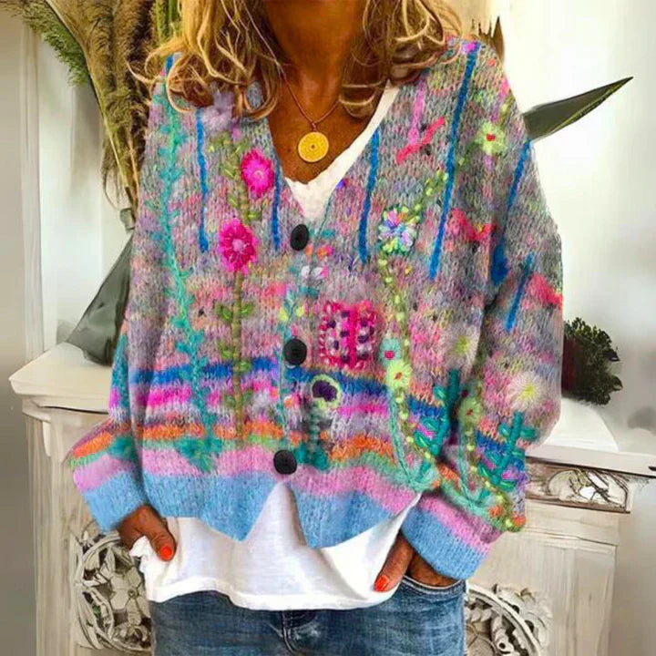 Drune | Strickjacke mit Blumenknöpfen für Frauen