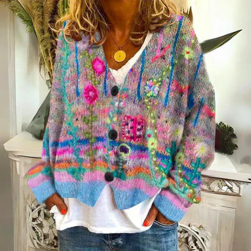Drune | Strickjacke mit Blumenknöpfen für Frauen