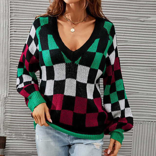 Drune | Gepunkteter Strickpullover mit Ballonärmeln Polyester Elegant, Bequem