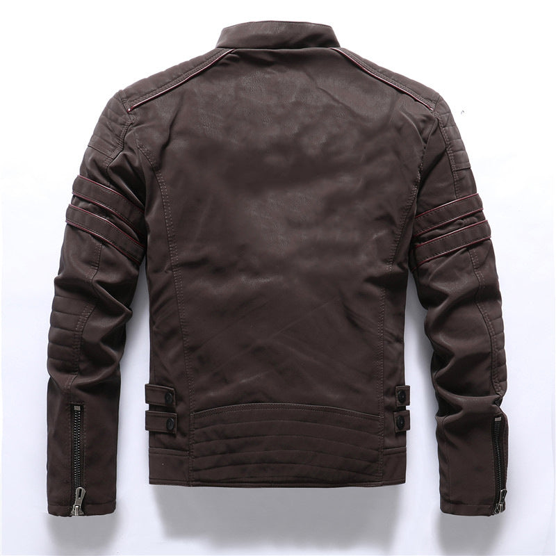 Drune | Herren Bikerjacke - Stehkragen mit rotem Streifendetail