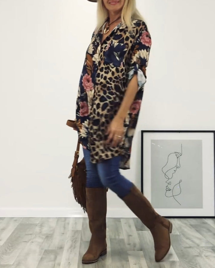Drune | Patchwork Hemd mit Leopardenmuster