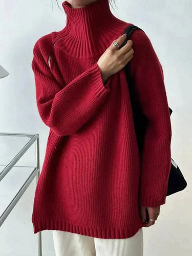 Drune | Einfacher Roter Pullover mit Hohem Kragen