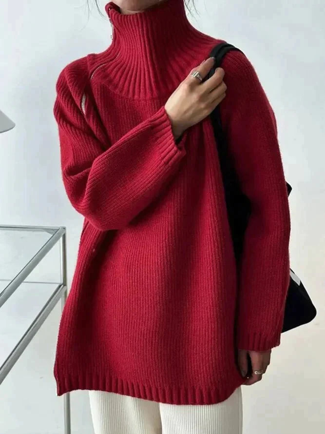 Drune | Roter Pullover mit hohem Halsausschnitt