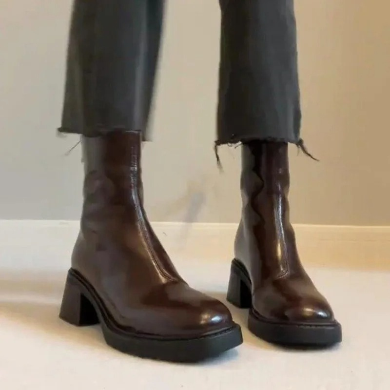 Drune | Stilvolle Leder Ankle Boots mit Blockabsatz für Damen Damen Ankle Boots