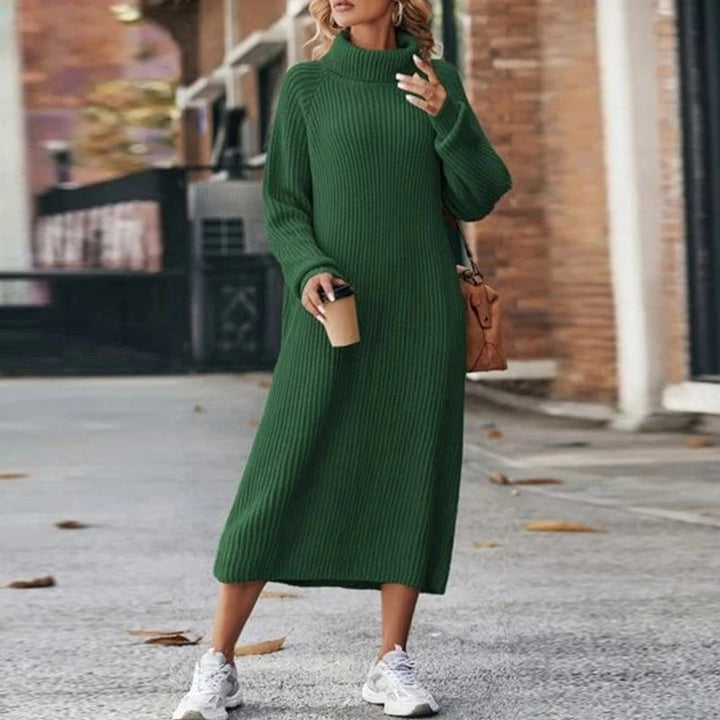 Drune | Bequeme Damen Maxi Pullover Kleid mit Kragen