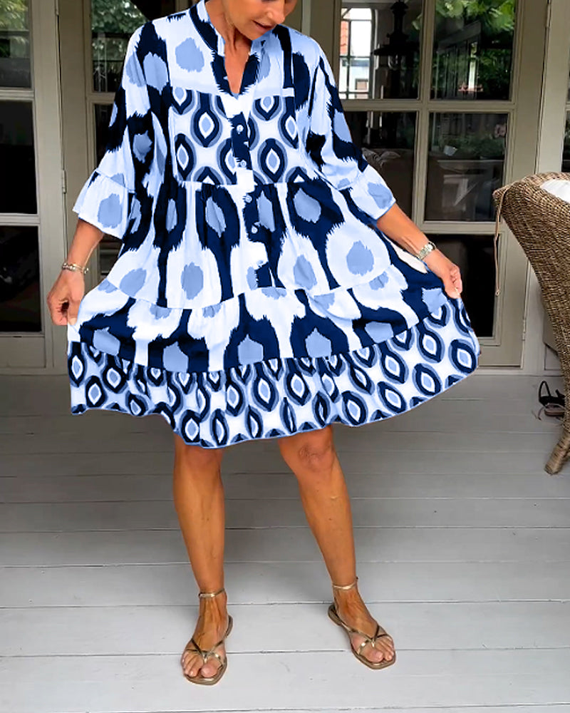 Drune A-line Kleid | Stilvolles bedrucktes Midi-Sommerkleid für Frauen mit Taschen