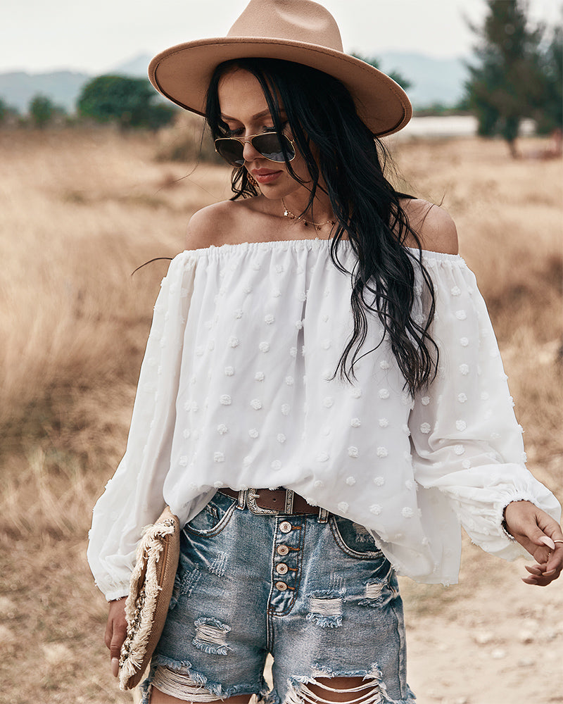 Drune | Off Shoulder Laterne Langärmeliges Rüschentop