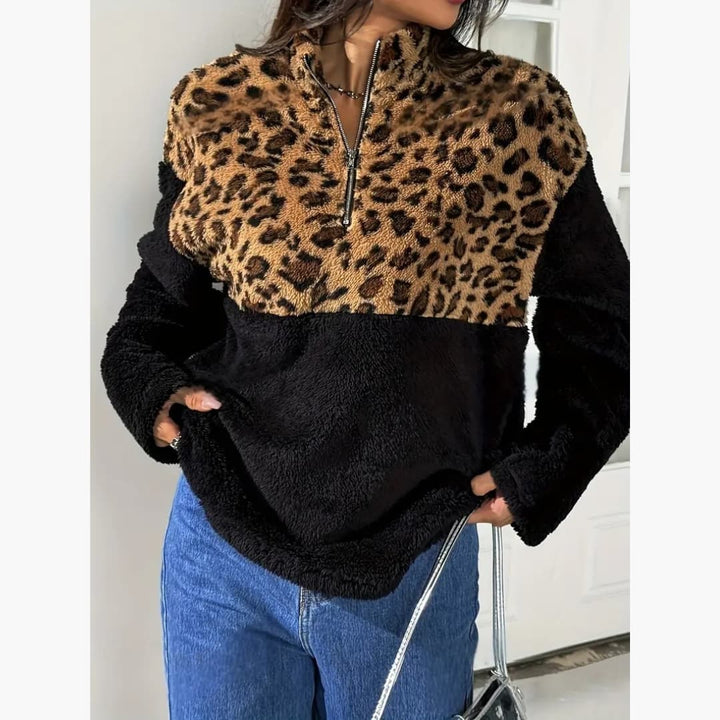 Drune | Leopardenmuster Fleecepullover für Damen