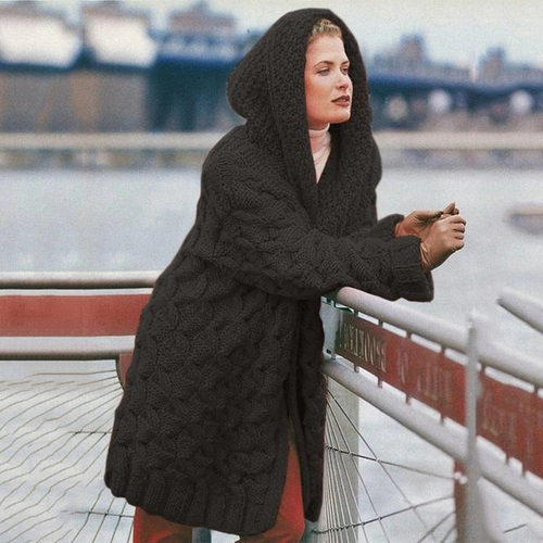 Drune | Lange Strickjacke für Frauen mit Kapuze