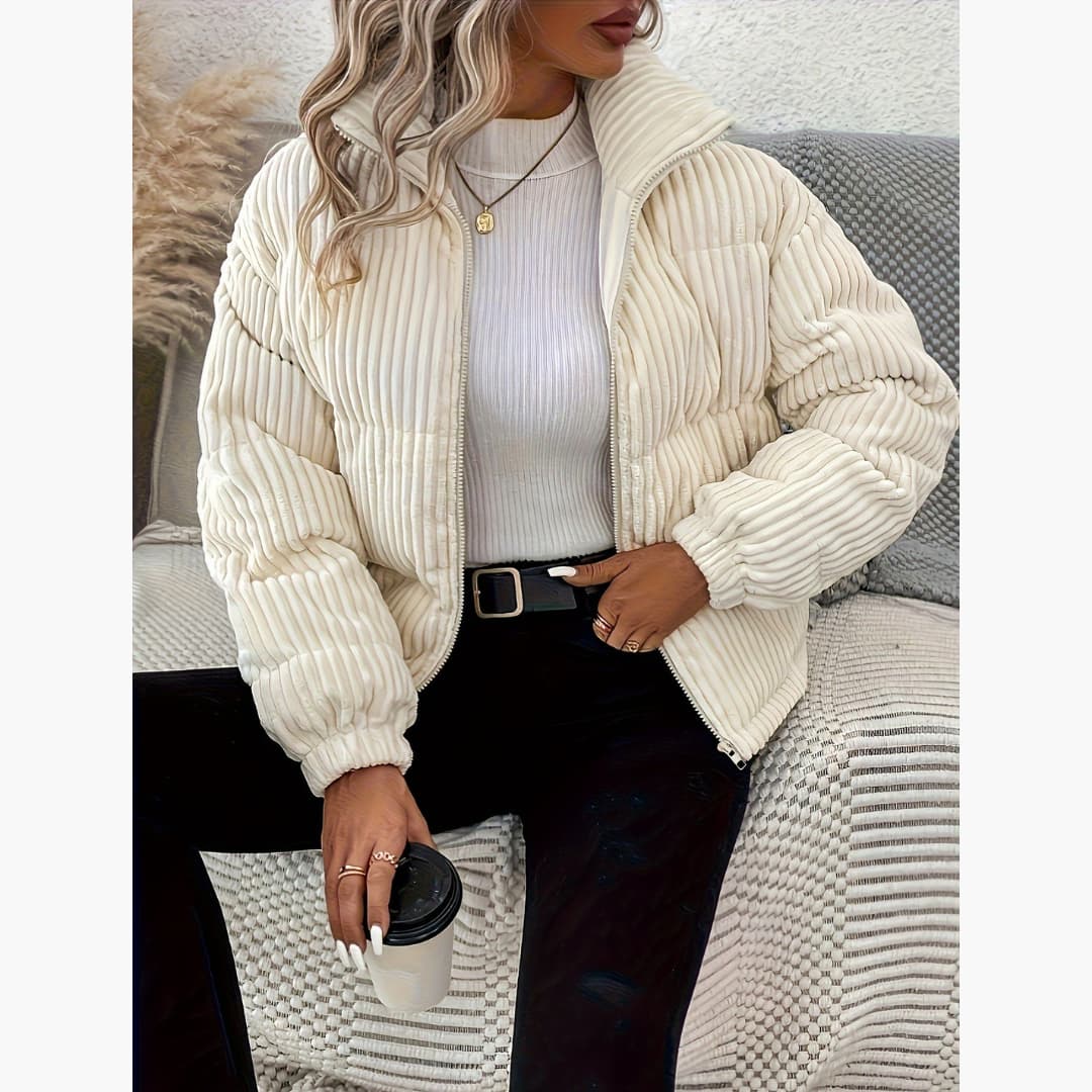 Drune | Damen Ribbed Daunenjacke mit Reißverschluss Thermische Langarmjacke