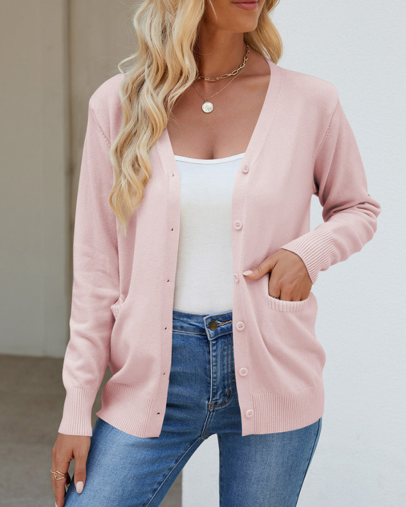 Drune | Strickjacke mit V-Ausschnitt, Knöpfen, langen Ärmeln und Taschen