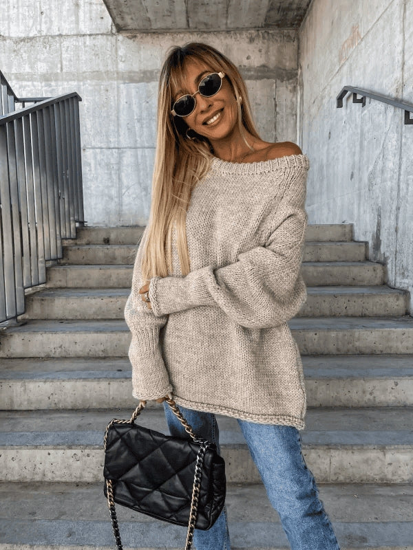 Drune | Locker gestrickter Damenpullover mit schulterfreies Design